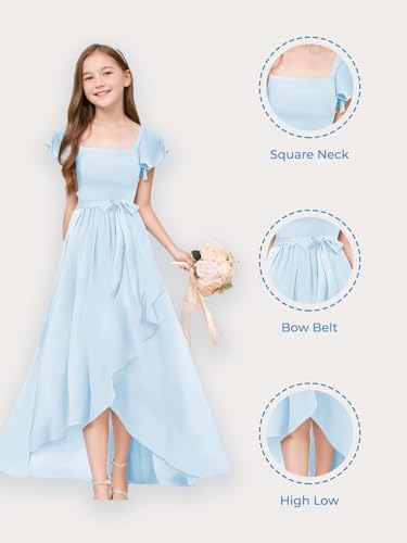 GATMAHE Chiffon Junior Bridesmaid Dresses for Girls Ruffle Sleeve V Neck A Line Flower Girls Dresses3