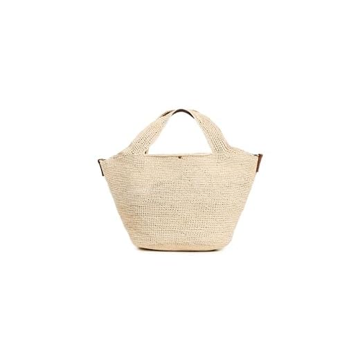 SENSI STUDIO Women's Travel Crossbody bag, Natural Straw/Camel Leather, Tan, One Size