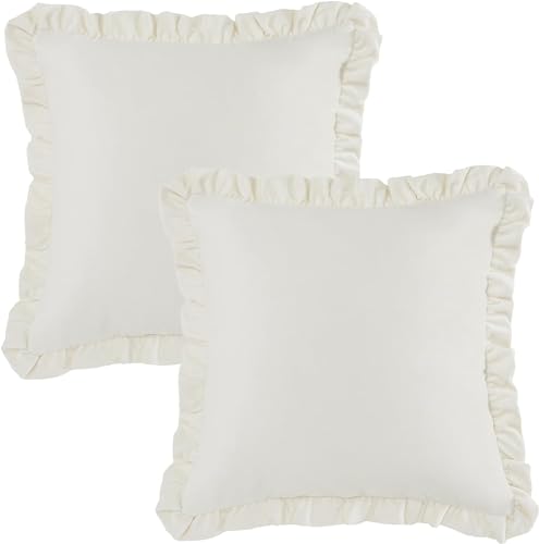Image of Amazon Brand - Umi Velvet White 18x18 Pillow Covers, Set of 2 Decorative Ruffle Cushoin Pillow Covers for Sofa Couch