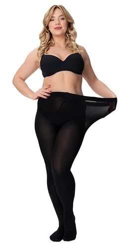 Romartex Plus Size 60 DEN 3D Strumpfhose, XL-6XL Große Größen Blickdichte Strumpfhose mit hohem Bund, weiche, verstärkte, saftige Farben mit super Komfort und Elastizität, 5XL-6XL, schwarz
