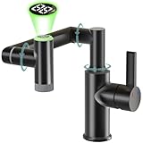 EAARSUO Single Hole Rotatable Bathroom Faucet with Temperature Display, Single Handle Modern Rotating Bathroom Sink Faucet 1 Hole, 1080 Degree Swivel Tap with 2 Water Outlet Modes (Black)