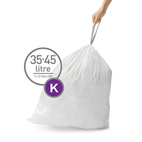 Image of simplehuman Code K Custom Fit Drawstring Trash Bags in Dispenser Packs, 20 Count, 35-45 Liter / 9-12 Gallon, White