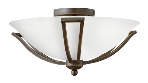 Hinkley Bolla Small Flush Mount Bath Ceiling Light - 2-Light, Etched Opal Glass, Transitional Style - Olde Bronze Finish -  4660OB-OPAL