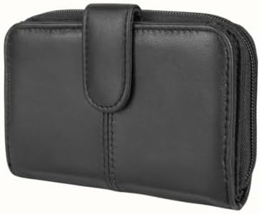 Lorenz Women's Black Nappa Leather Purse/Wallet Zip Bag, Black, Black