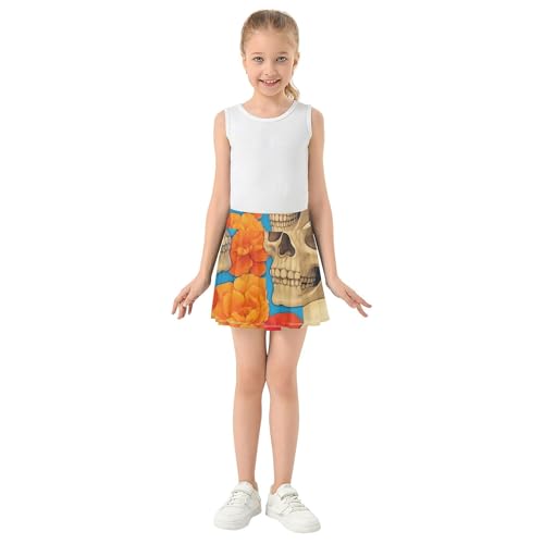 Skirts with Shorts Human Skulls Blooming Flowers Athletic Shorts for Girls Skorts Navy Cheer Skirt 4t3