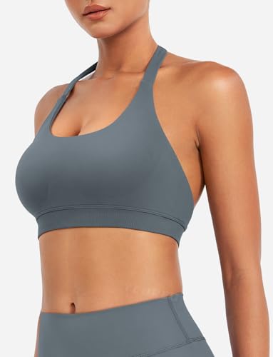 Image of YEOREO CoreFlex Women Halter Sports Bra Workout Seamless Padded Basic Bra Open Back Yoga Gym Crop Top