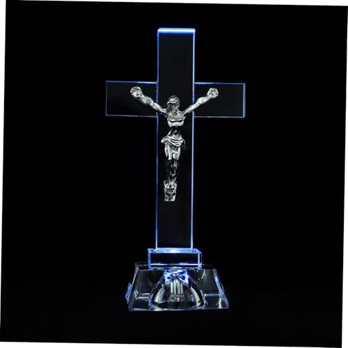 Cruz de cristal DOITOOL con base transparente adorno religioso para iglesia