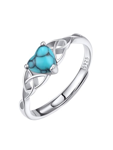 Supcare anillo de plata 925 anillo en forma de corazón Turquesa enredado ajustable anillo prometido anillo de bodas San Valentín joyería de navideña