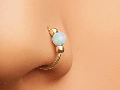 White opal gold Nose Ring 20 gauge - Opal piercing nose Hoop - Tiny Piercings Nose Rings hoop - Opal nose hoops - Thin Nose Hoop - white opal piercing nose hoop