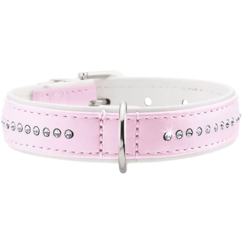 HUNTER MODERN ART LUXUS Hundehalsband, Kunstleder, Strasssteinchen, 42 (S), rosa/weiß