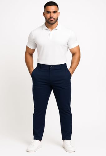 Image of Men's Chinos Stretchable Trousers with Expandable Waist - Lycra Cotton Blend Formal Casual Pants | Skin Friendly Solid Regular Fit