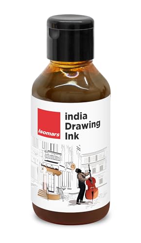Image of Isomars India Waterproof Drawing Ink - Brown - 100ML Bottled Ink, for Paper Board, Canvas,Fabric and Wood Ideal for Designers, Airbrush Artists, Illustrators, Fine Artists and Craft and Hobbyists.