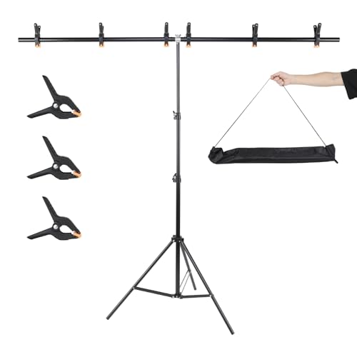 UTEBIT Soporte de Fondo en Forma de T de 1,5 x 2 m, Soporte de Telón de Fondo con 3 Abrazaderas de Resorte, Juego de Trípode Portátil Ajustable para Estudio Foto Video Fotografía Retrato Boda