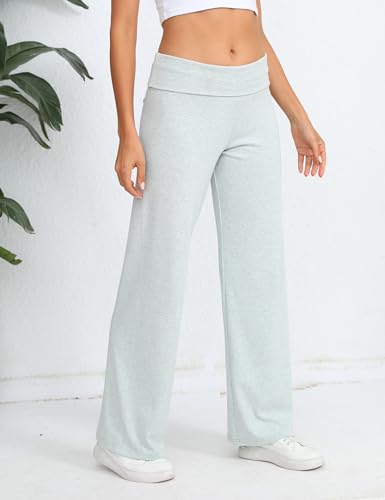 HeSaYep Women's Wide Leg Sweatpants Workout Lounge Pants Fold Over Low Rise Yoga Pants3