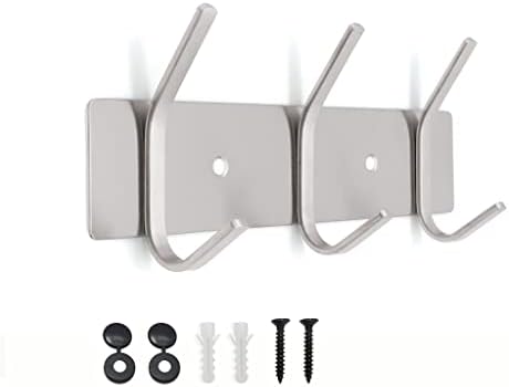 Wall Coat Hook, Metal, Wall Coat Rack, Stainless Steel, Hook Rack for Bedroom, Bathroom, Kitchen, Coat Hook for Clothes, Jacket Holder (Silver, 6 Hooks)