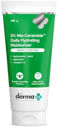 The Derma Co. 5% Nia-Ceramide Daily Hydrating Moisturizer | For Normal to Dry Skin | 24-H Moisturization | 5% Niacinamide, 2% Ceramide | Hyaluronic Acid, Vitamin E & Squalane | Non sticky | 100 g
