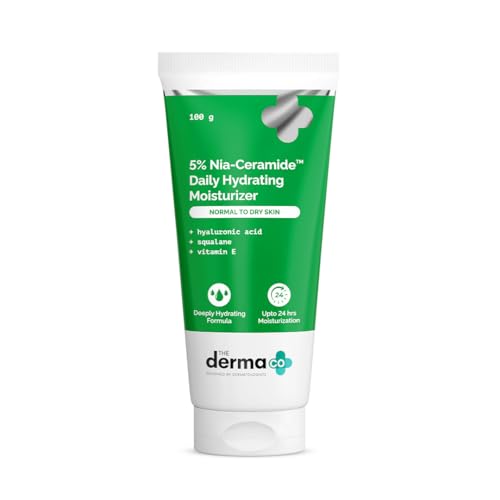Image of The Derma Co. 5% Nia-Ceramide Daily Hydrating Moisturizer | For Normal to Dry Skin | 24-H Moisturization | 5% Niacinamide, 2% Ceramide | Hyaluronic Acid, Vitamin E & Squalane | Non sticky | 100 g