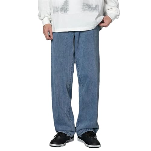 Men's Straight Leg Casual Jeans Baggy Korean Denim Pants Basic Daily Wide Leg Trousers