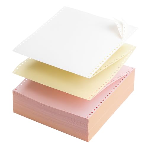 KDM 8862000 Carbonless Computer Paper, 9.5 x 5.5, 3-Part White/Canary/Pink Continuous Forms, Coated Dot Matrix Sheets, 2,000 Count