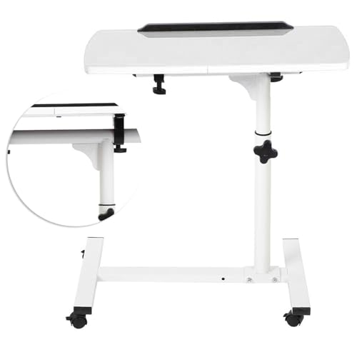 Bureau portable pour ordinateur portable blanc compact roulette hauteur réglable - 6