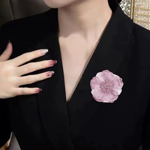 Image of Large Red Rose Flower Brooches Pins for Women Dainty Satin Fabric Brooches Big Camellia Flower Brooch Wedding Party Clothing Pin Accessory Jewelry