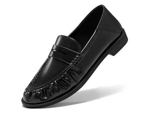 Image of Coutgo Penny Loafers for Women Comfortable Slip on Shoes Collapsible Heel Closed Toe Dressy Casual Work Flats