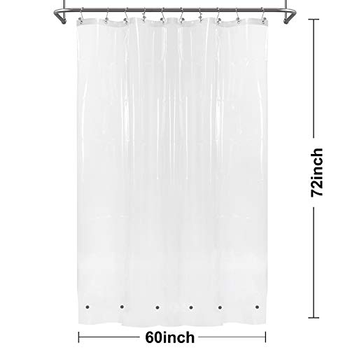 Image of Barossa Design 60 x 72 Inches Shower Curtain Liner with 6 Weighted Magnets, Heavy Duty PEVA, 10 Grommet Holes, Waterproof, PVC Free, Clear, 60x72 (Pack of 2)
