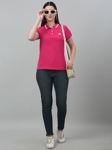 Image of Cantabil Women's Cotton Blend Solid Polo Neck T-Shirt (Regular Fit)