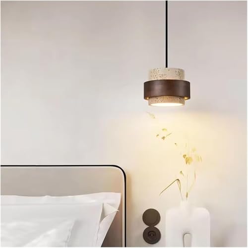 Natural Stone and Wood Pendant Light Adjustable Wire Hanging Lamp