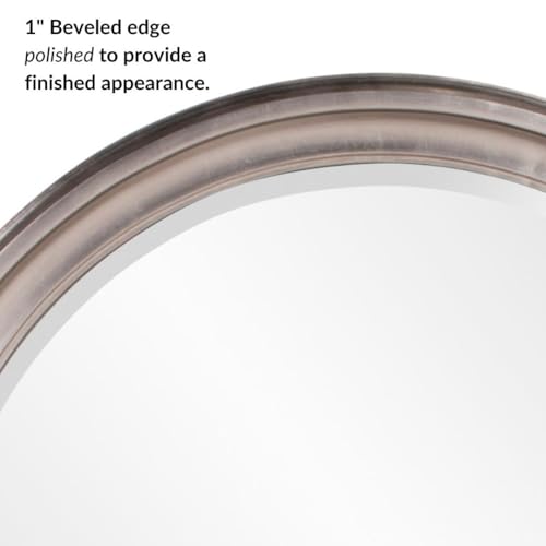 Image of Howard Elliott George Round Brushed Nickel Wall Mirror, Bevelled Vintage Hanging Wood Framed Vanity Mirrors for Home Decor, Living Room, Bathroom, Bedroom, or Hallway, 36 Inch Round