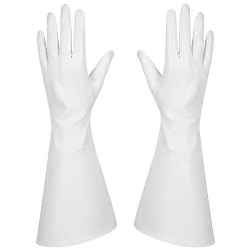 Guantes blancos de guantelete cuero PU de 15 pulgadas para disfraz unisex