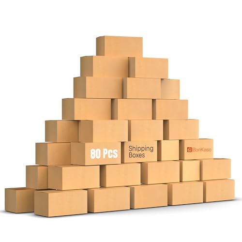 Image of BonKaso 3 Ply Corrugated Boxes for Packaging | 7 inchx4 inchx3.5 inch (Pack of 80) | Brown Cardboard Packing Boxes for Shipping, Moving & Storage | Carton Boxes for Courier & Goods Transportation