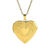 Heart Locket Necklace for Women Girls - Gold/Silver Heart Photo Locket Pendant, Romantic Keepsake Gift to Hold Photos, Stainless Steel Chain, Birthday/Anniversary/Valentine's Day Present