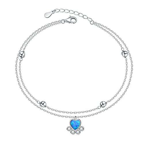 HOOHWE Anklet for Women 925 Sterling Silver Puppy Dog Paw Print Anklet Bracelet for Women Girls Adjustable Layered Ankle Jewelry Gift