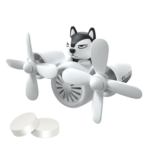 Cute Husky Pilot Car Air Fresheners, Husky Air Vent Clips, Cartoon Pilot Rotating Car Diffuser Decorations, Auto Air Conditioner Outlet Clips with 2 Packs Replacement Tablets