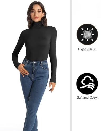 Hoplynn H-205201-BLACKGREYWHITE-L 3 Pack Turtlenecks Women Long Sleeve Pullover Baselayer Undershirts Sweater Tops Mock Turtle Neck Shirts Black Grey White Large thumb #3
