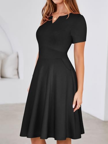 YATHON Women's Short Sleeve Vintage A Line Dress Fit and Flare Summer Cocktail Party Work Dresses with Pockets3