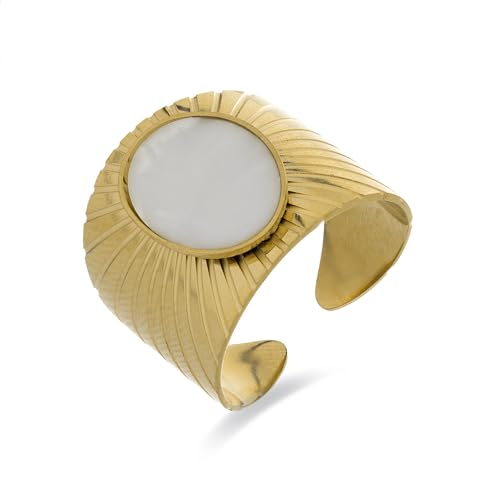 LUXENTER - Bague en nacre blanche, or jaune 18 carats, métal, perle