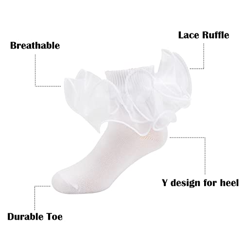 Looching 3 Pairs Baby Girls Ruffle Socks Cute Toddler Frilly Lace Turn Cuff White Summer Thin Mesh Dress Socks for Kids2