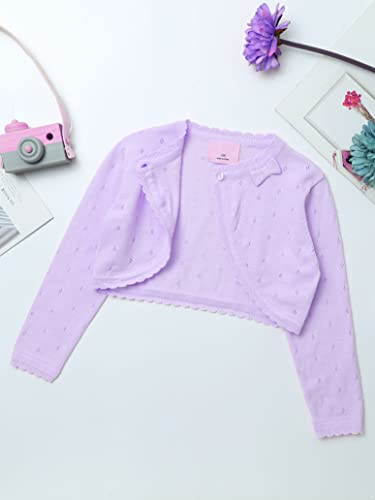 Kids Girls Long Sleeve Bolero Shrug Wedding Flower Girls Dress Cover Up Knitted Cardigan Purple 8 Years4