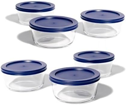 DURA LIVING Juego de 12 recipientes de vidrio para almacenamiento de alimentos (6 recipientes + 6 tapas sin BPA), 2 tazas, a prueba de fugas, aptos
