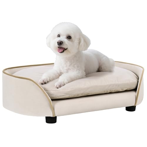 PawHut - PawHut Canapé pour Chien, canapé pour Animal de Compagnie avec Coussin Amovible et Housse Lavable, en Velours, 66 x 43 x 19,5 cm, Beige - -8%