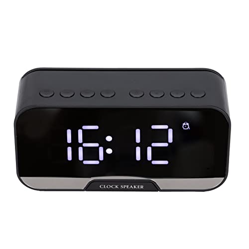 Radio-réveil avec Haut-parleurs Bluetooth pour Bureau de Chambre, Haut-Parleur de Réveil Numérique Portable avec Affichage à LED, Température du Calendrier, Luminosité Réglable(Le Noir)