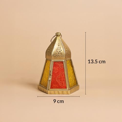 Image of MARKET 99 Metal+Glass Royal Lantern Frustum Shape | Elegant Home Decor for Diwali, Christmas, Birthday, and Wedding | Decorative Candle Holder for Ideal for Festive & Ambient Lighting | Multi Color