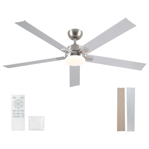 Image of Rayqueen 60Inch Brushed Nickel Ceiling Fans with Lights and Remote,Downrod