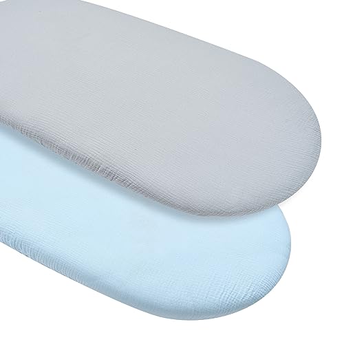 Image of babytino Muslin Bassinet Sheet for Baby Boy and Girl,Super Soft Bedside Bassinet Sheets Fitted for Oval, Rectangle and Hourglass Mattress Pad, Breathable and Wash Machine Sheets, 2 Pack