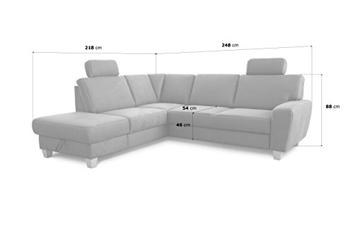 Cavadore Ecksofa Wisconsin mit Federkern / Sofagarnitur in Lederoptik mit 2 Kopfstützen / Landhausstil / Holzfüße in Buche / Mikrofaser / Größe: 248 x 88 x 215 cm (BxHxT) / Farbe: Dunkelgrau