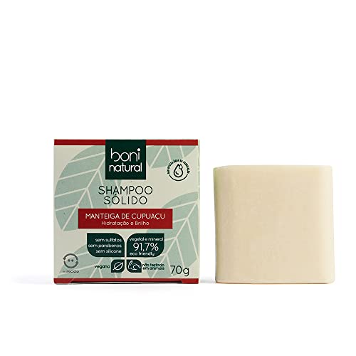 Shampoo Sólido Vegano Boni Natural com Manteiga de Cupuaçu para Hidratação e Brilho, Sem Silicones,
