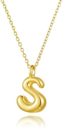 Initial Necklaces for Women, 14k Gold Plated Bubble Letter Necklace Trendy Balloon Letter Pendant Necklace Dainty Custom Personalized Name Bubble Necklaces Gold Jewelry Valentine's Day Gifts for Her