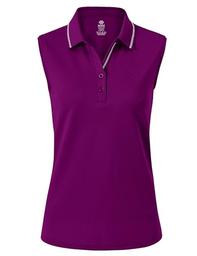 AjezMax Polo Mujer sin Mangas Verano Algodón Polo Trabajo Deportivo Yoga Golf Top con Botones Morado Oscuro S
